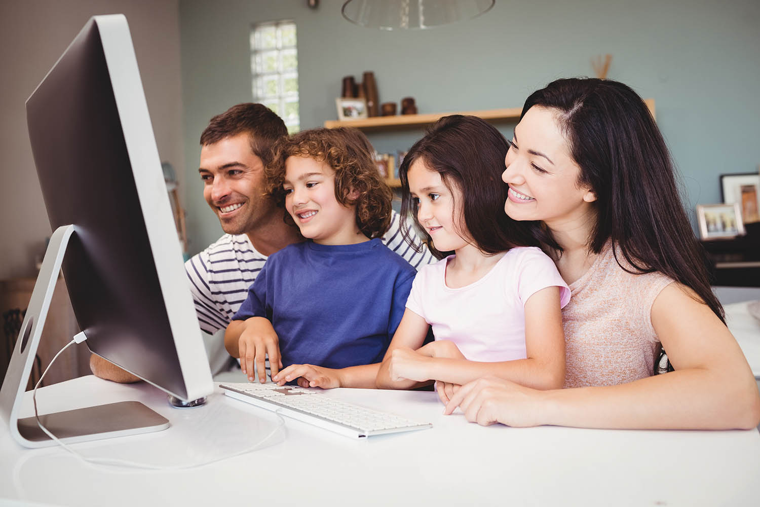 Family learning to type together